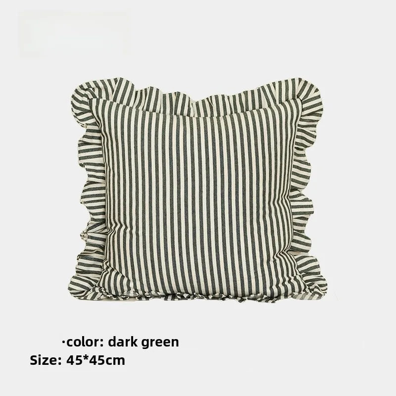Soft Ruffled Pure Striped Cotton Cushion Covers with Frill Detail - 6 Colours