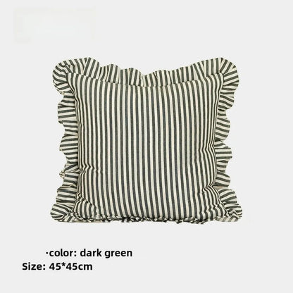 Soft Ruffled Pure Striped Cotton Cushion Covers with Frill Detail - 6 Colours