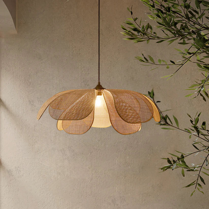 Natural Wabi Sabi Petal Japanese Wicker Pendant Ceiling Light