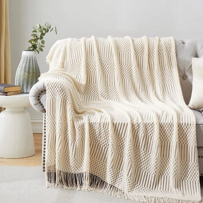 Premium Nordic Style Knitted Throw - Grey, Dark Grey, White & Beige