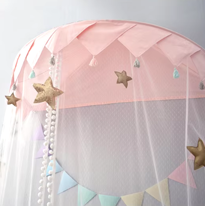 Kids Wall Canopy With Tassel Detail - White, Pink & Multi Coloured