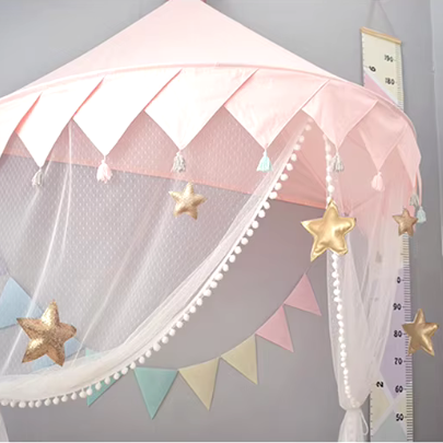 Kids Wall Canopy With Tassel Detail - White, Pink & Multi Coloured