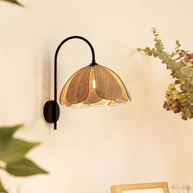 Natural Wabi Sabi Petal Japanese Inspired Rattan Wall Light