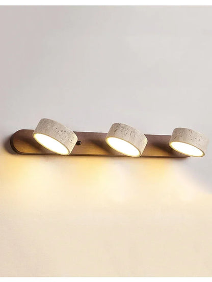 Wabi Sabi Travertine Round Rotating Mirror & Bathroom Wall Light - 3 Sizes