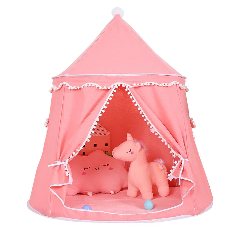 Round Plush Indoor & Outdoor Play Tent for Children - Beige, Grey & Pink