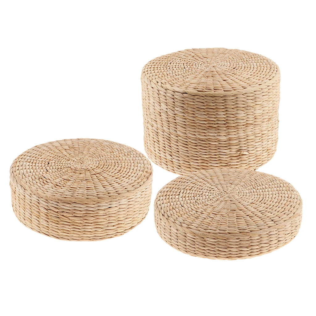 Natural Hand Knitted Round Straw Tatami Sitting Meditation Cushion - 3 Sizes