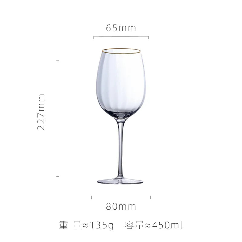 Set of 4 Sky Ripple Glass Wine & Champagne Glasses with Gold Edge - 5 Sizes