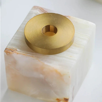 Handmade Square Luxury Natural Marble Home Fragrance Diffuser - White, Green & Brown Marble