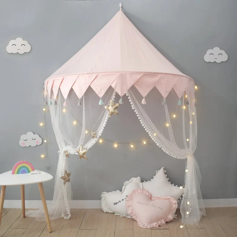 Kids Wall Canopy With Tassel Detail - White, Pink & Multi Coloured