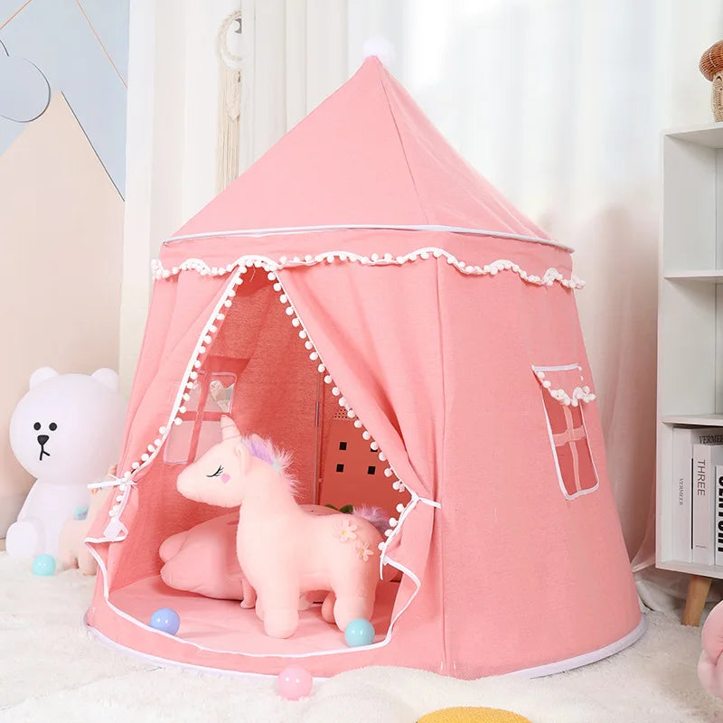 Round Plush Indoor & Outdoor Play Tent for Children - Beige, Grey & Pink