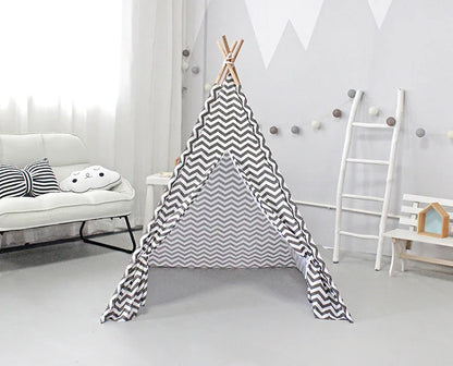 Grey Indoor & Outdoor Tipi Play Tent for Children With Stripes