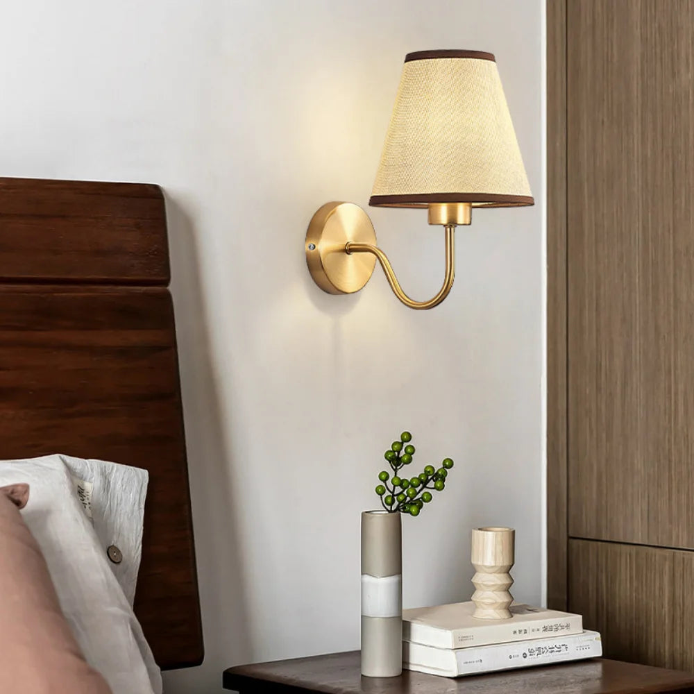 Traditional Modern Gold Wall Lamp With Shade - White, Beige, Black & Brown