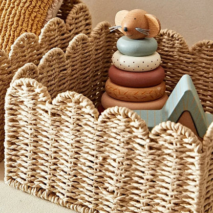 Natural Scallop Woven Wicker Storage Basket - 3 Sizes