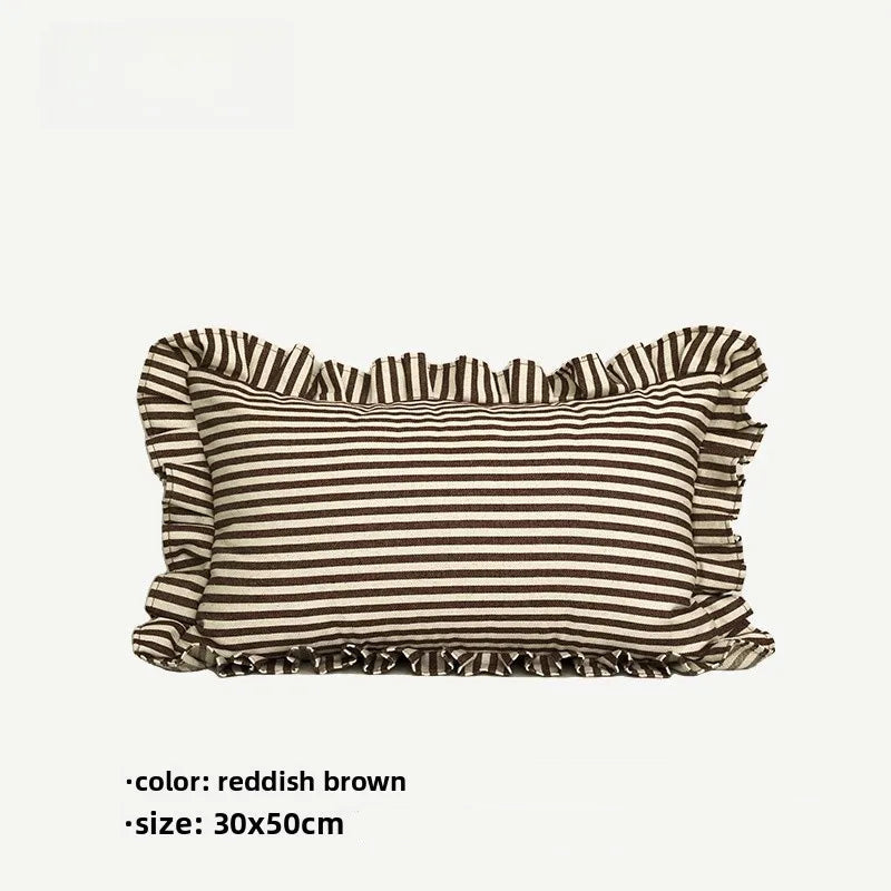 Soft Ruffled Pure Striped Cotton Cushion Covers with Frill Detail - 6 Colours