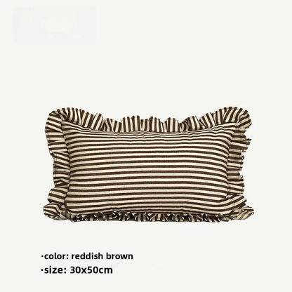 Soft Ruffled Pure Striped Cotton Cushion Covers with Frill Detail - 6 Colours