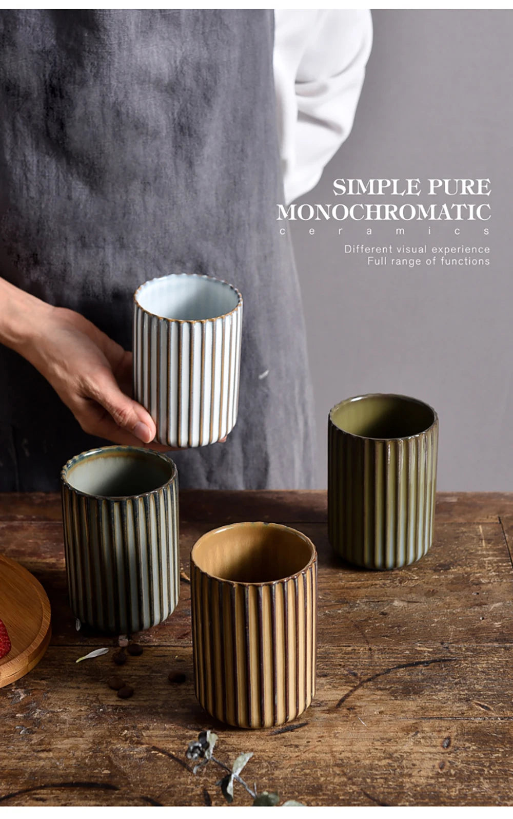 Sets of 2 & 4 Handmade Tall Retro Ripple Ceramic Mugs - 4 Colours