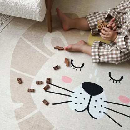 Light Beige Animal Playmat Children's Room Round Lion Rug - 3 Sizes