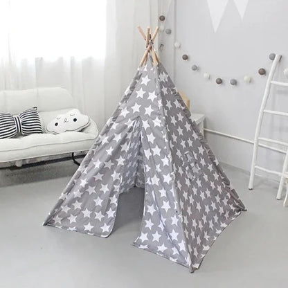 Grey Indoor & Outdoor Tipi Play Tent for Children With White Stars