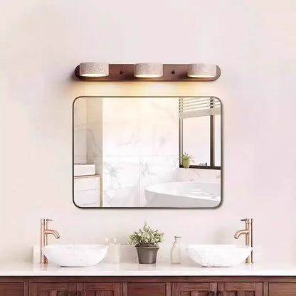 Wabi Sabi Travertine Round Rotating Mirror & Bathroom Wall Light - 3 Sizes