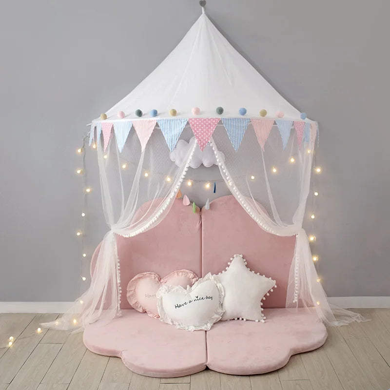 Kids Wall Canopy With Tassel Detail - White, Pink & Multi Coloured