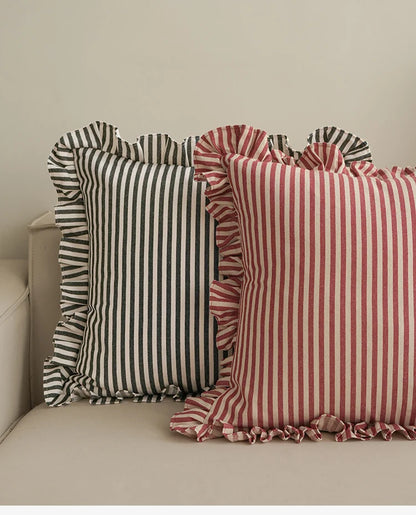 Soft Ruffled Pure Striped Cotton Cushion Covers with Frill Detail - 6 Colours