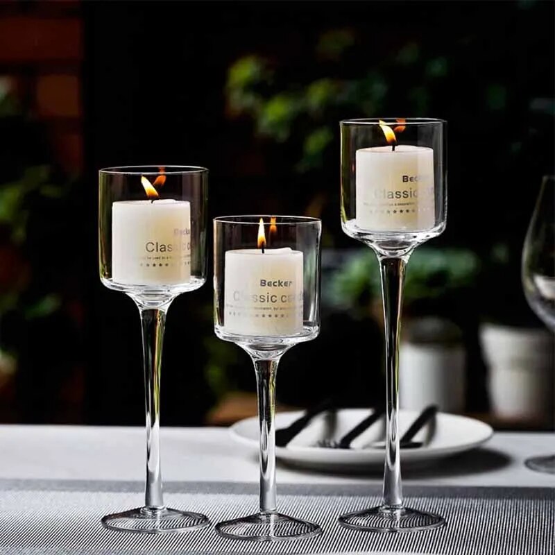 Set of 3 Clear Glass Pillar Candleholders Lilly & Lula