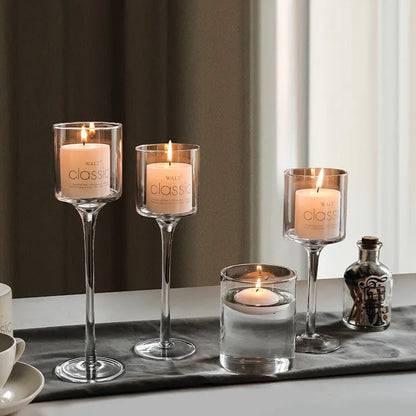 Set of 3 Clear Glass Pillar Candleholders Lilly & Lula