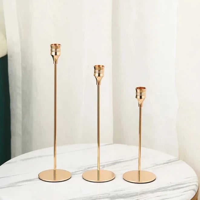 Set of 3 Decorative Modern European Candlestick Holders - Silver & Rose Gold Lilly & Lula