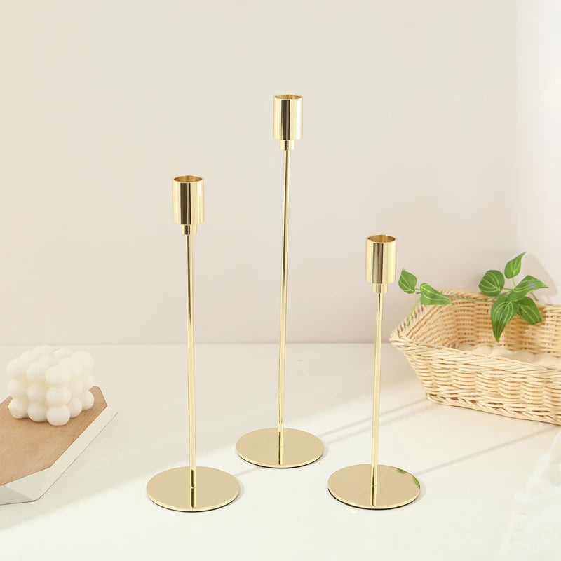 Set of 3 Modern Decorative Candlestick Holders - Gold, Rose Gold & Black Lilly & Lula