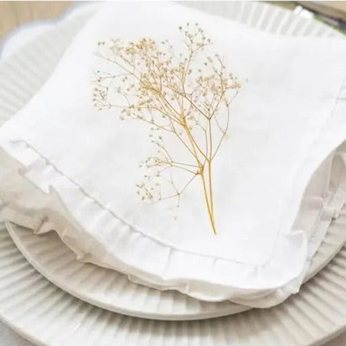 Set of 4 Flounced Cotton Ruffle Napkins & Placemats - White, Grey & Beige Lilly & Lula