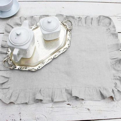 Set of 4 Flounced Cotton Ruffle Napkins & Placemats - White, Grey & Beige Lilly & Lula