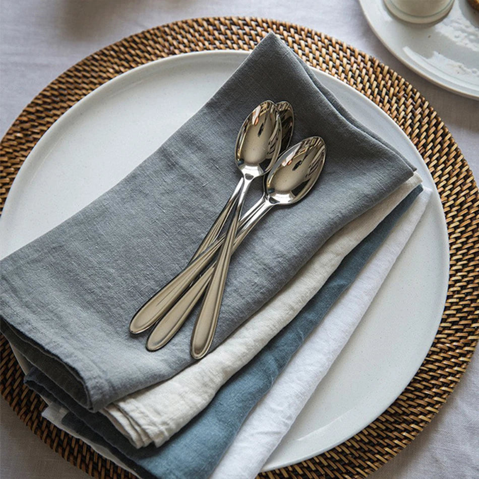 Set of 4 Large Traditional 100% Pure Linen Napkins - White, Beige, Blue, Grey & Brown Lilly & Lula