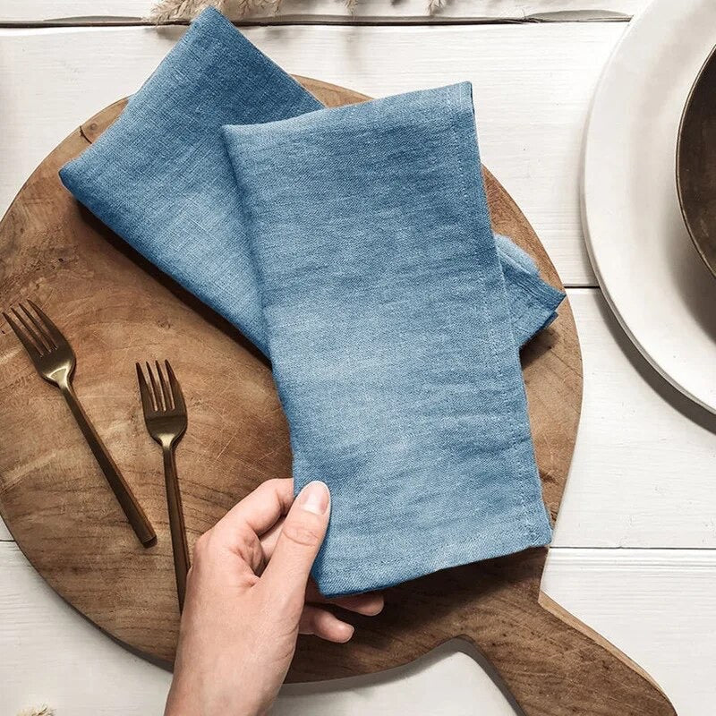 Set of 4 Large Traditional 100% Pure Linen Napkins - White, Beige, Blue, Grey & Brown Lilly & Lula