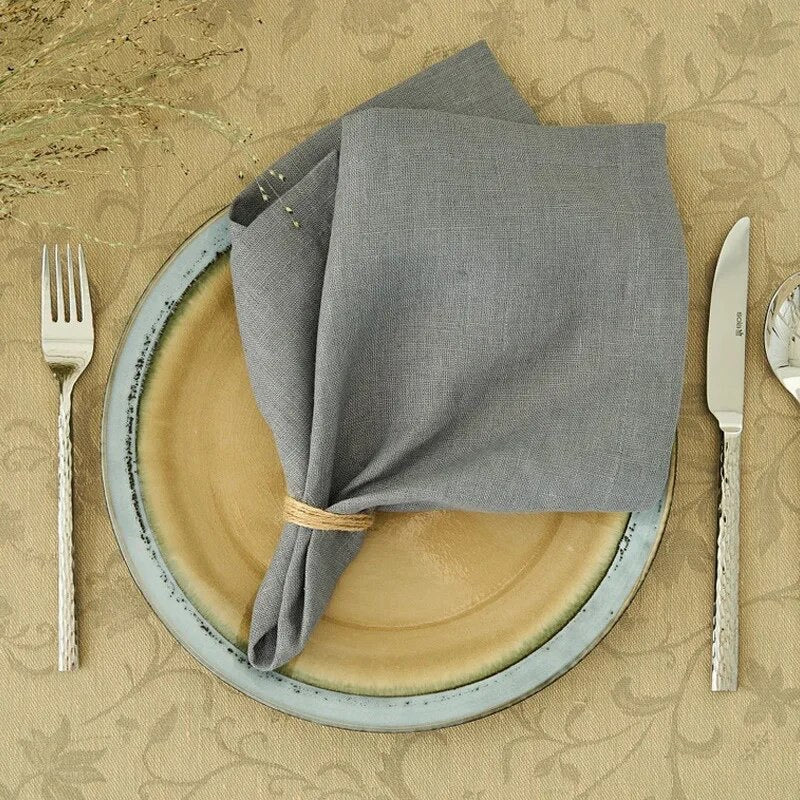 Set of 4 Large Traditional 100% Pure Linen Napkins - White, Beige, Blue, Grey & Brown Lilly & Lula