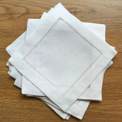 Set of 6 Hemstitch Cotton & Linen Napkins & Table Placemats - White & Khaki Lilly & Lula