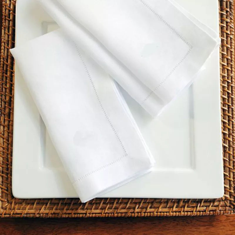 Set of 6 Hemstitch Cotton & Linen Napkins & Table Placemats - White & Khaki Lilly & Lula