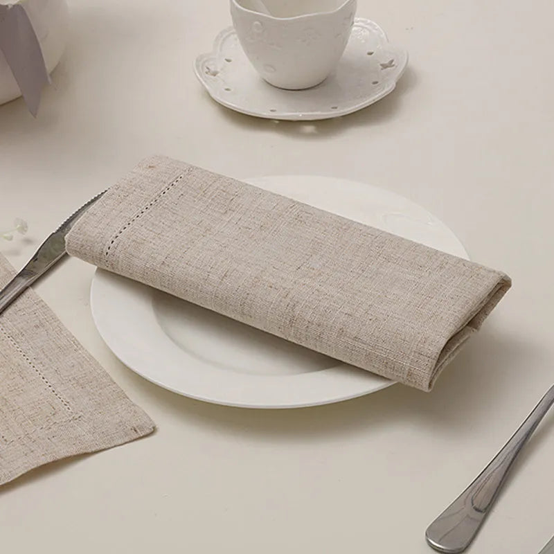 Set of 6 Hemstitch Cotton & Linen Napkins & Table Placemats - White & Khaki Lilly & Lula