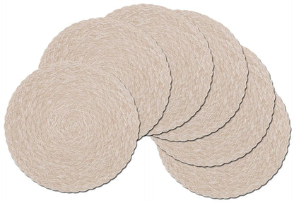 Set of 6 Oil-Proof & Washable Polyester Cotton Braided Placemats - Natural, Beige & Grey Lilly & Lula