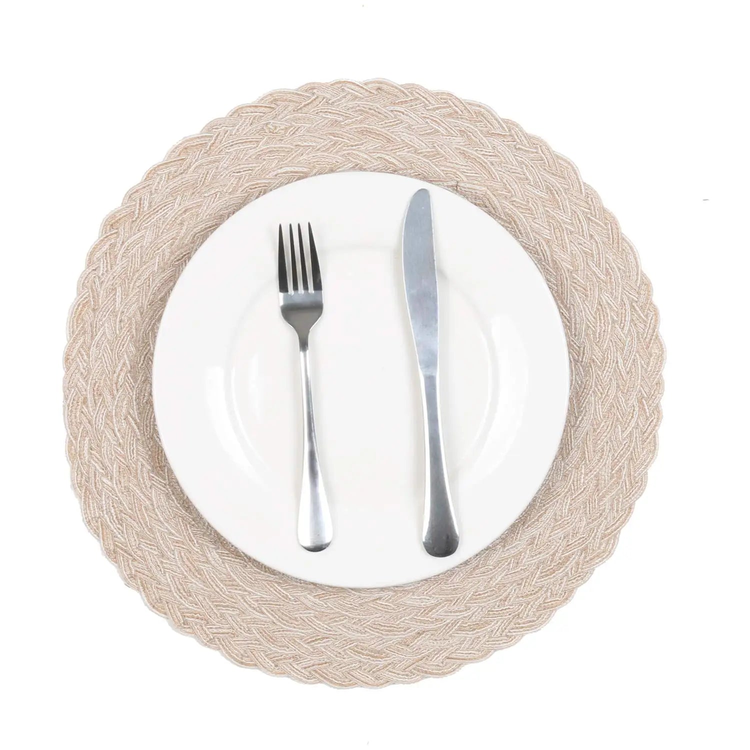 Set of 6 Oil-Proof & Washable Polyester Cotton Braided Placemats - Natural, Beige & Grey Lilly & Lula