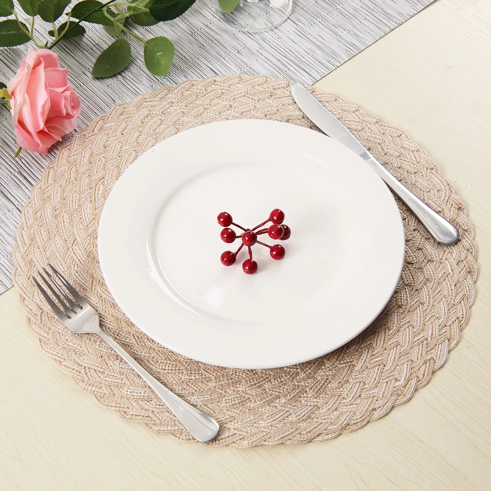 Set of 6 Oil-Proof & Washable Polyester Cotton Braided Placemats - Natural, Beige & Grey Lilly & Lula