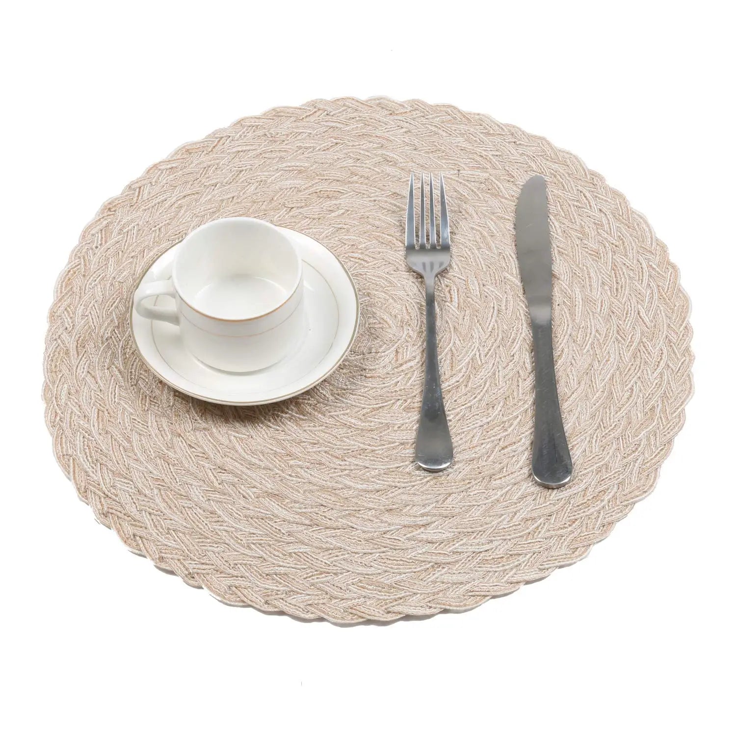 Set of 6 Oil-Proof & Washable Polyester Cotton Braided Placemats - Natural, Beige & Grey Lilly & Lula