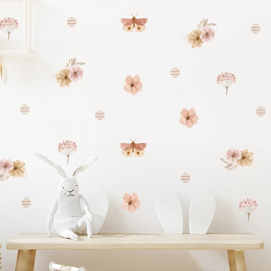 Playful Watercolour Wonders Wall Stickers: Botanical Floral Garden & Butterflies