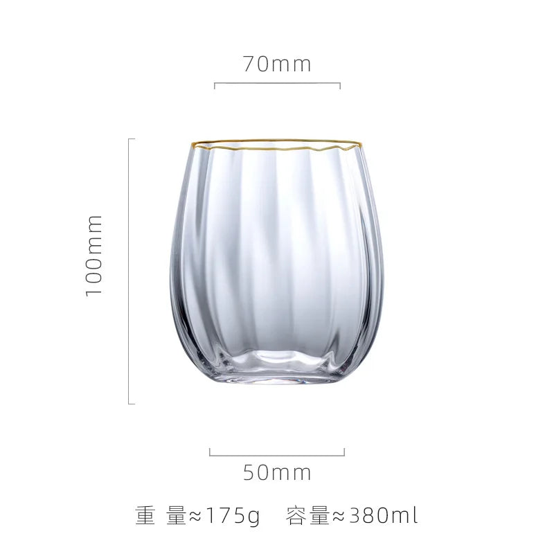 Set of 4 Sky Ripple Glass Wine & Champagne Glasses with Gold Edge - 5 Sizes