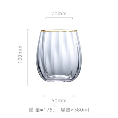 Set of 4 Sky Ripple Glass Wine & Champagne Glasses with Gold Edge - 5 Sizes