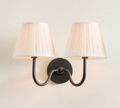 Luxurious French Style Farmhouse Double Wall Light with Linen Shade - 2 Colours