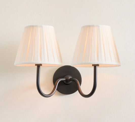 Luxurious French Style Farmhouse Double Wall Light with Linen Shade - 2 Colours