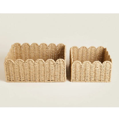 Natural Scallop Woven Wicker Storage Basket - 3 Sizes