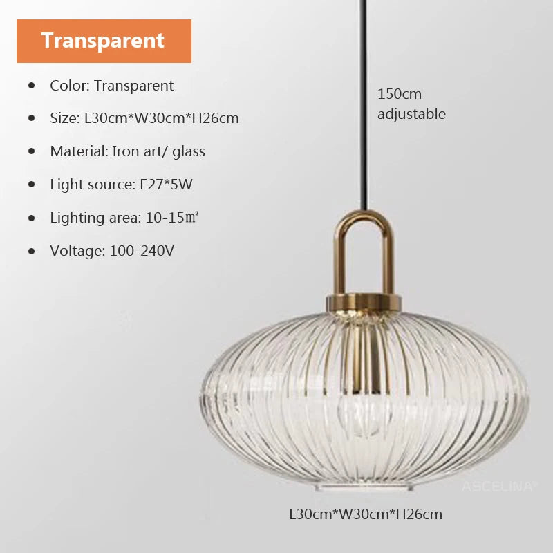 Luxurious Traditional Ribbed Holophane Pendant Light in 4 Shapes - Clear & White