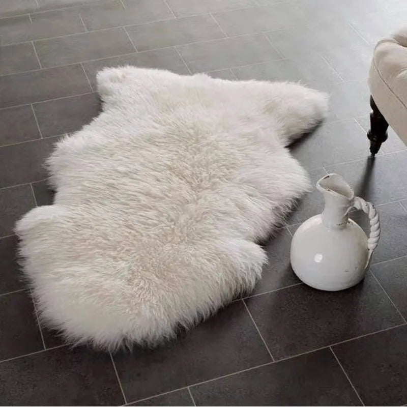 Soft & Fluffy Plush Faux Fur Sheepskin Long Pile Rug - White, Grey & Mink Brown Lilly & Lula