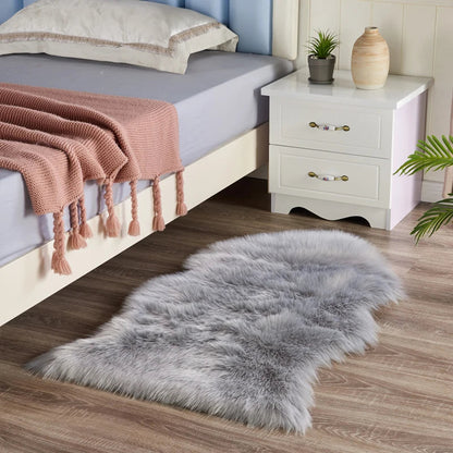 Soft & Fluffy Plush Faux Fur Sheepskin Long Pile Rug - White, Grey & Mink Brown Lilly & Lula